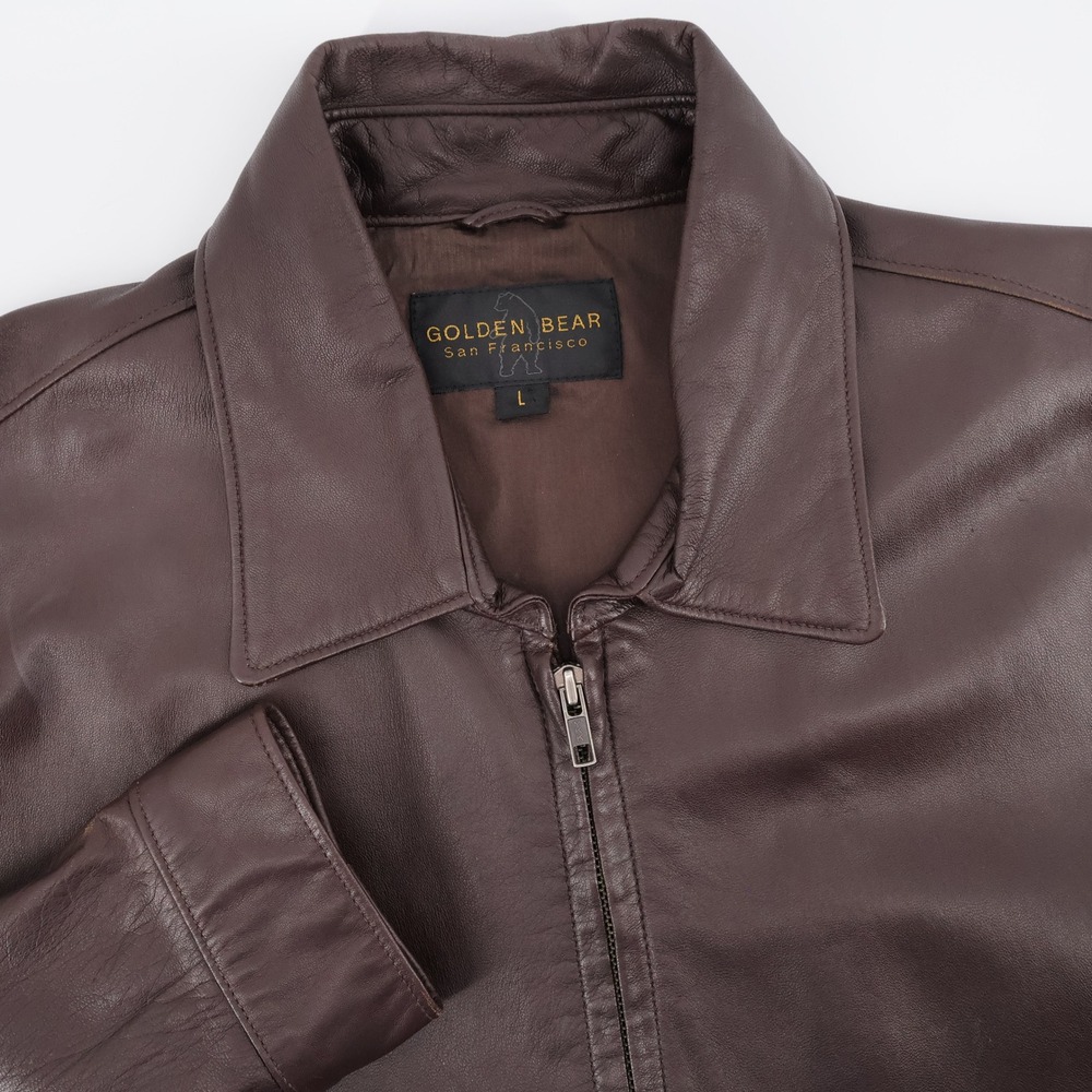Golden Bear Harrington Leather Jacket Brown Zip Up e Mens Large
